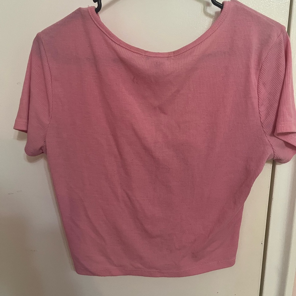 Pink Ribbed Tie-Front Top - Picture 2 of 2